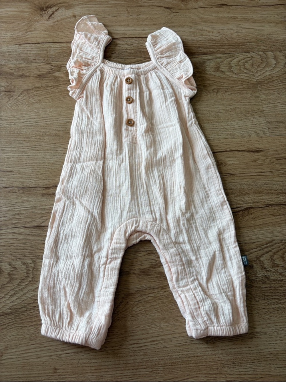 Baby Girl Peach Ruffle-Sleeve Muslin Romper